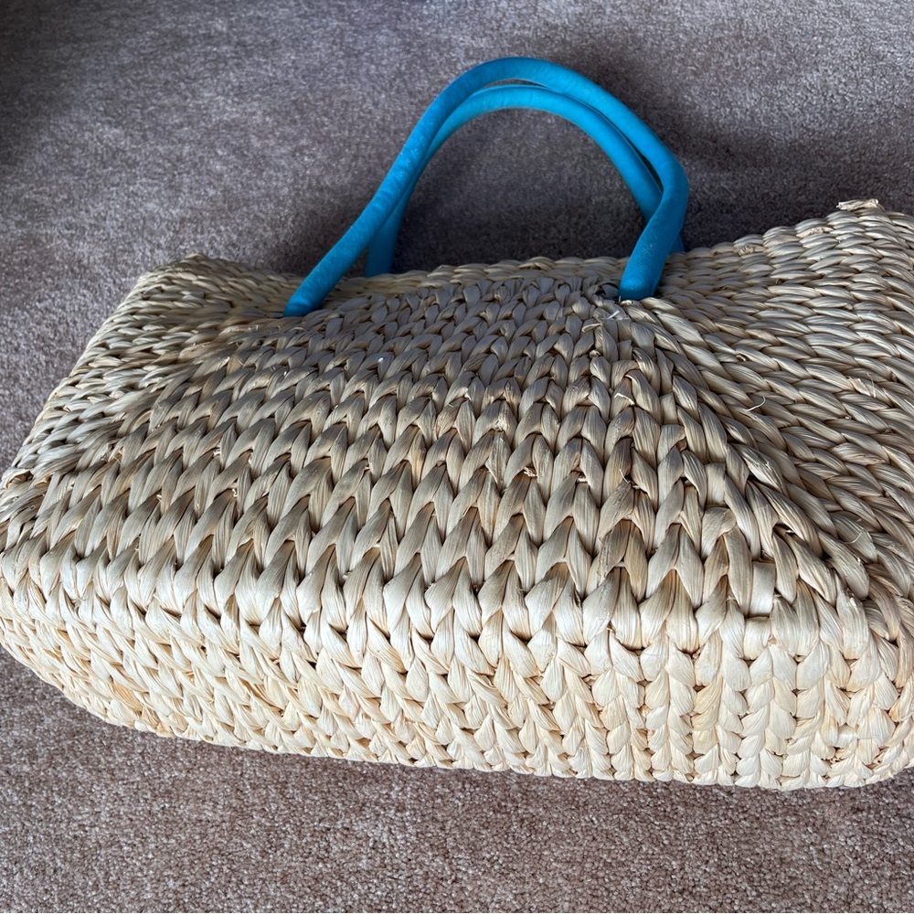 Martha Stewart Woven Tote with Vibrant Blue Handles